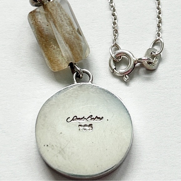 Vintage Signed Sandy Baker Sunstone Abalone Sterling Silver Necklace - Picture 11 of 12
